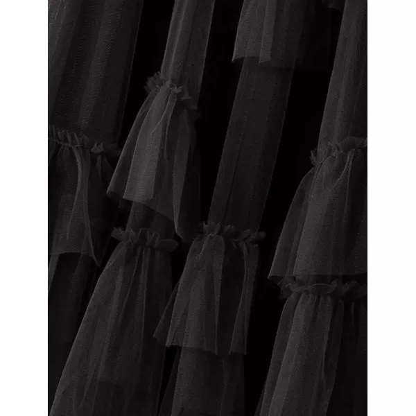 IDEALSANXUN Tulle Skirts for Women High Waisted Layered Pleated Tutu Fairy Mesh Ruffle Midi SkirtBlack