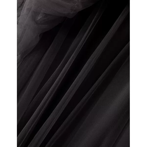 IDEALSANXUN Tulle Skirts for Women High Waisted Layered Pleated Tutu Fairy Mesh Ruffle Midi SkirtBlack