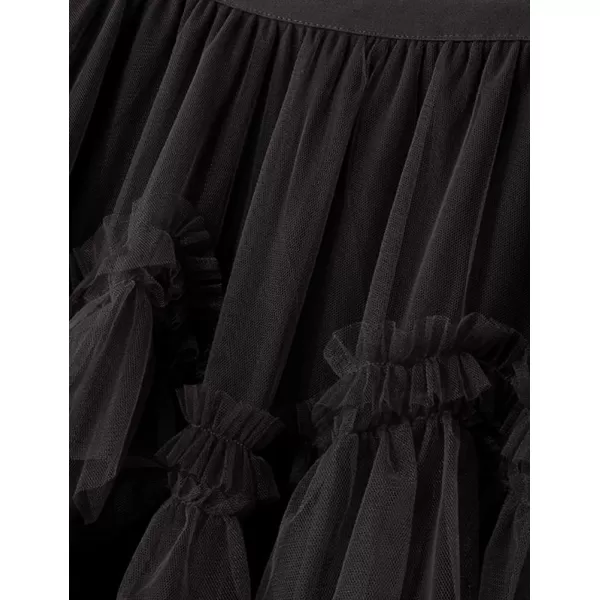 IDEALSANXUN Tulle Skirts for Women High Waisted Layered Pleated Tutu Fairy Mesh Ruffle Midi SkirtBlack