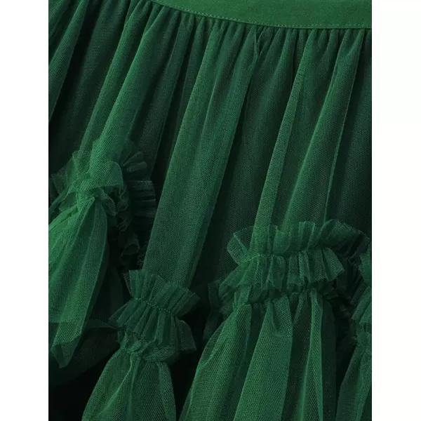 IDEALSANXUN Tulle Skirts for Women High Waisted Layered Pleated Tutu Fairy Mesh Ruffle Midi SkirtGreen