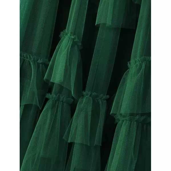 IDEALSANXUN Tulle Skirts for Women High Waisted Layered Pleated Tutu Fairy Mesh Ruffle Midi SkirtGreen