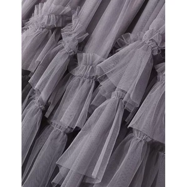 IDEALSANXUN Tulle Skirts for Women High Waisted Layered Pleated Tutu Fairy Mesh Ruffle Midi SkirtGrey