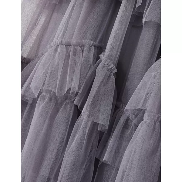 IDEALSANXUN Tulle Skirts for Women High Waisted Layered Pleated Tutu Fairy Mesh Ruffle Midi SkirtGrey