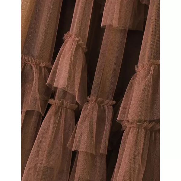 IDEALSANXUN Tulle Skirts for Women High Waisted Layered Pleated Tutu Fairy Mesh Ruffle Midi SkirtKhaki
