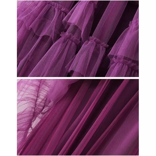 IDEALSANXUN Tulle Skirts for Women High Waisted Layered Pleated Tutu Fairy Mesh Ruffle Midi SkirtPurple