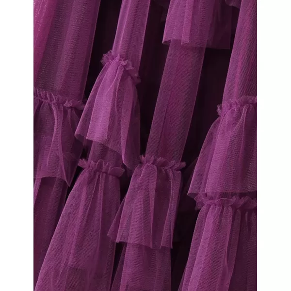 IDEALSANXUN Tulle Skirts for Women High Waisted Layered Pleated Tutu Fairy Mesh Ruffle Midi SkirtPurple