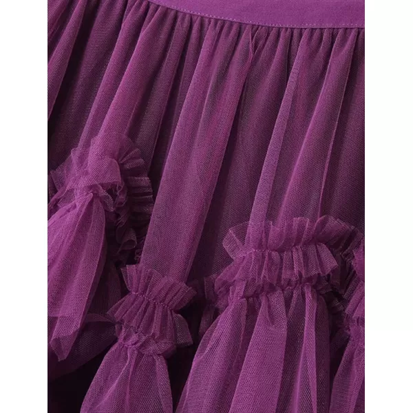 IDEALSANXUN Tulle Skirts for Women High Waisted Layered Pleated Tutu Fairy Mesh Ruffle Midi SkirtPurple