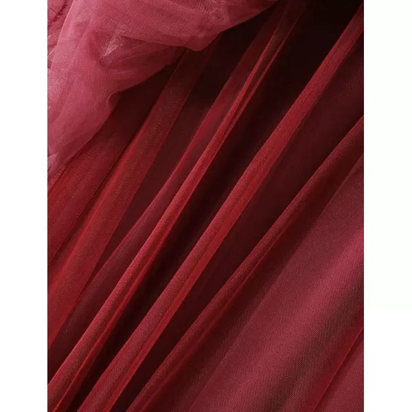 IDEALSANXUN Tulle Skirts for Women High Waisted Layered Pleated Tutu Fairy Mesh Ruffle Midi SkirtRed