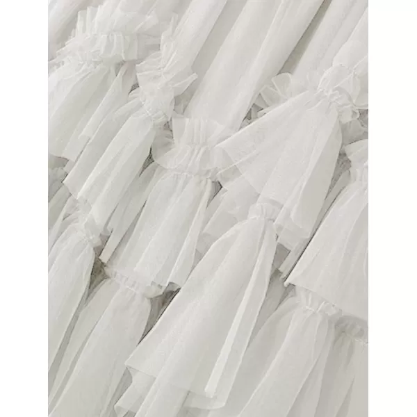 IDEALSANXUN Tulle Skirts for Women High Waisted Layered Pleated Tutu Fairy Mesh Ruffle Midi SkirtWhite
