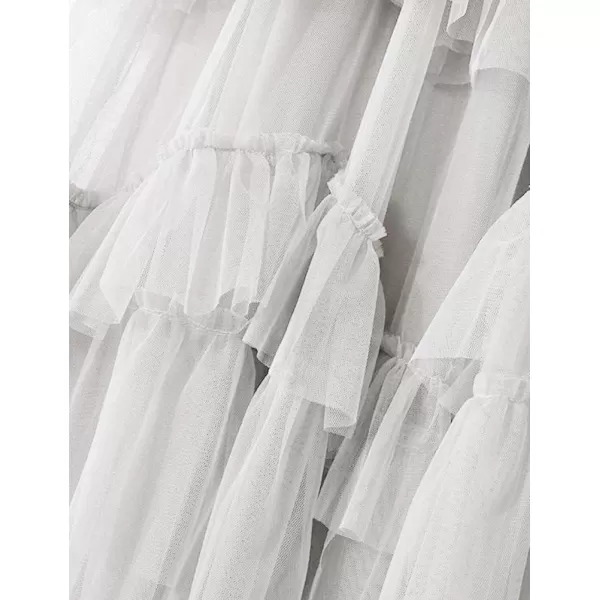 IDEALSANXUN Tulle Skirts for Women High Waisted Layered Pleated Tutu Fairy Mesh Ruffle Midi SkirtWhite