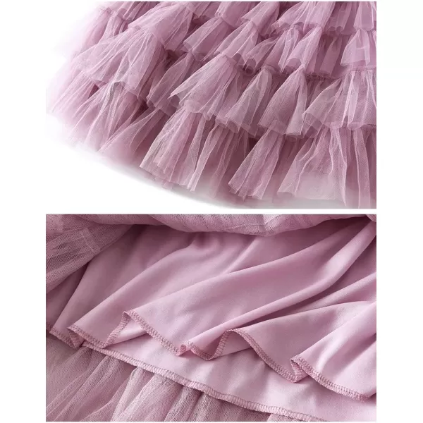 IDEALSANXUN Tulle Skirts for Women High Waisted Layered Ruffle Fluffy Fairy Mesh Tutu Pleated Long SkirtPurple