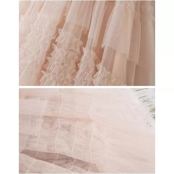 IDEALSANXUN Tulle Skirts for Women High Waisted Pleated Tiered Fairy Mesh Tutu Dress A Line Fashion Fluffy Ruffle Midi SkirtApricot