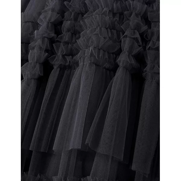 IDEALSANXUN Tulle Skirts for Women High Waisted Pleated Tiered Fairy Mesh Tutu Dress A Line Fashion Fluffy Ruffle Midi SkirtBlack