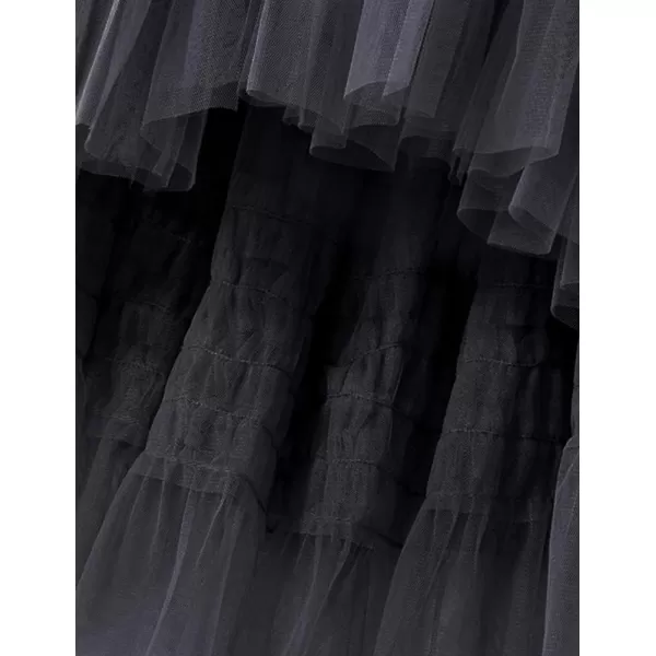 IDEALSANXUN Tulle Skirts for Women High Waisted Pleated Tiered Fairy Mesh Tutu Dress A Line Fashion Fluffy Ruffle Midi SkirtBlack