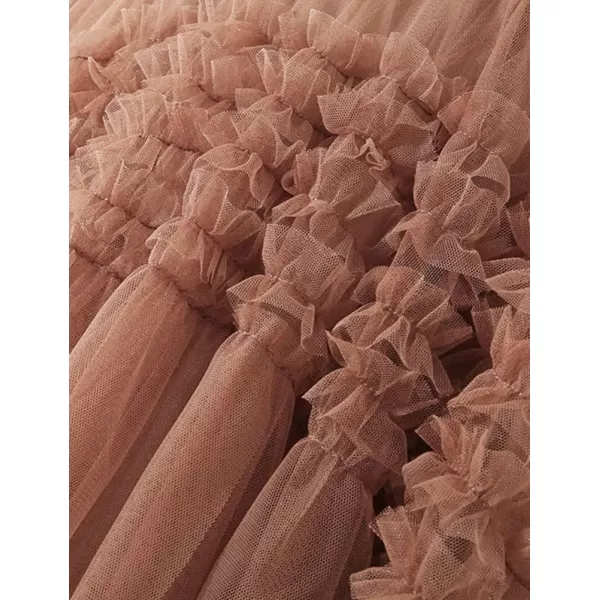 IDEALSANXUN Tulle Skirts for Women High Waisted Pleated Tiered Fairy Mesh Tutu Dress A Line Fashion Fluffy Ruffle Midi SkirtKhaki