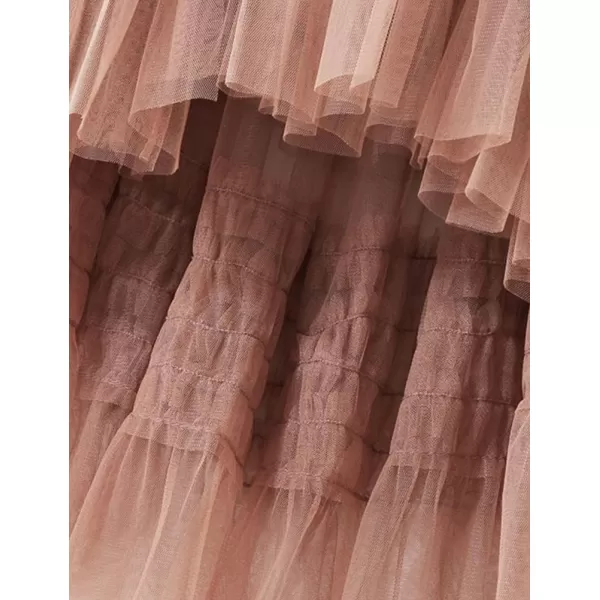 IDEALSANXUN Tulle Skirts for Women High Waisted Pleated Tiered Fairy Mesh Tutu Dress A Line Fashion Fluffy Ruffle Midi SkirtKhaki