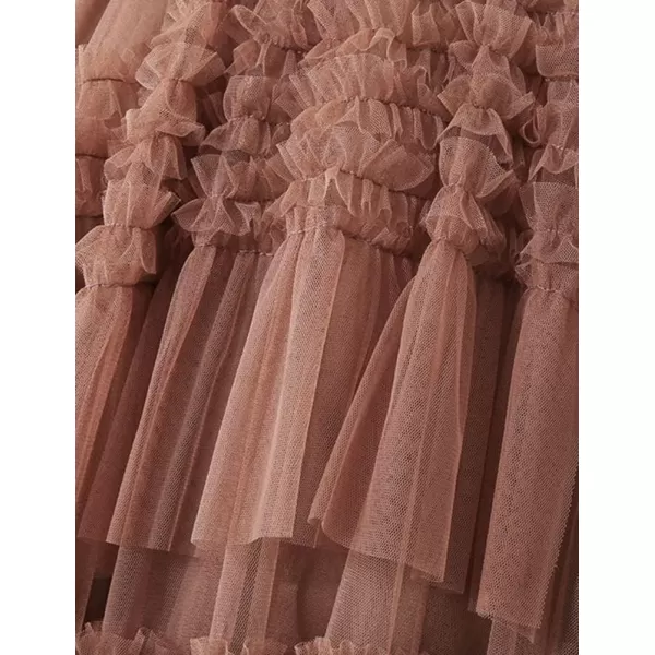 IDEALSANXUN Tulle Skirts for Women High Waisted Pleated Tiered Fairy Mesh Tutu Dress A Line Fashion Fluffy Ruffle Midi SkirtKhaki