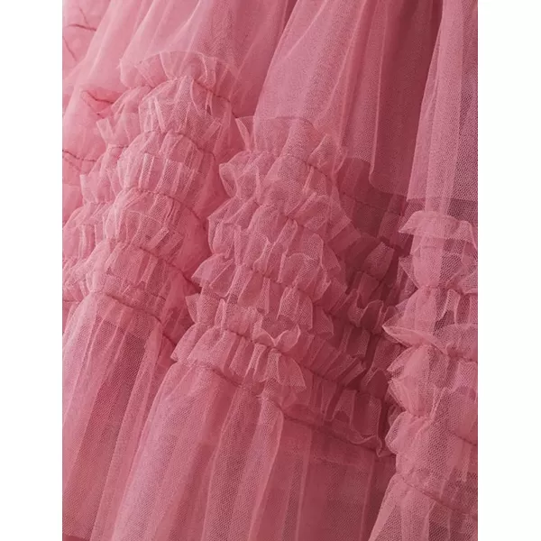 IDEALSANXUN Tulle Skirts for Women High Waisted Pleated Tiered Fairy Mesh Tutu Dress A Line Fashion Fluffy Ruffle Midi SkirtPink