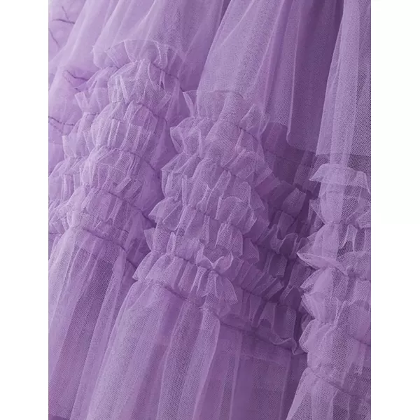 IDEALSANXUN Tulle Skirts for Women High Waisted Pleated Tiered Fairy Mesh Tutu Dress A Line Fashion Fluffy Ruffle Midi SkirtPurple