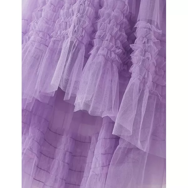 IDEALSANXUN Tulle Skirts for Women High Waisted Pleated Tiered Fairy Mesh Tutu Dress A Line Fashion Fluffy Ruffle Midi SkirtPurple