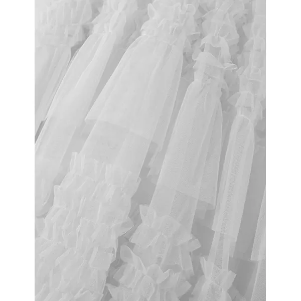 IDEALSANXUN Tulle Skirts for Women High Waisted Pleated Tiered Fairy Mesh Tutu Dress A Line Fashion Fluffy Ruffle Midi SkirtWhite