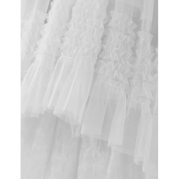 IDEALSANXUN Tulle Skirts for Women High Waisted Pleated Tiered Fairy Mesh Tutu Dress A Line Fashion Fluffy Ruffle Midi SkirtWhite