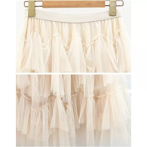 IDEALSANXUN Tulle Skirts for Women Trendy 2023 Summer Pleated A Line Maxi Midi Long SkirtBeige