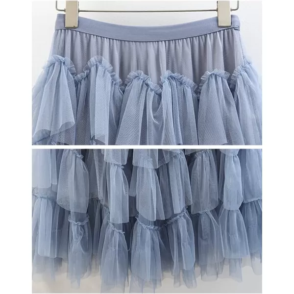 IDEALSANXUN Tulle Skirts for Women Trendy 2023 Summer Pleated A Line Maxi Midi Long SkirtBlue