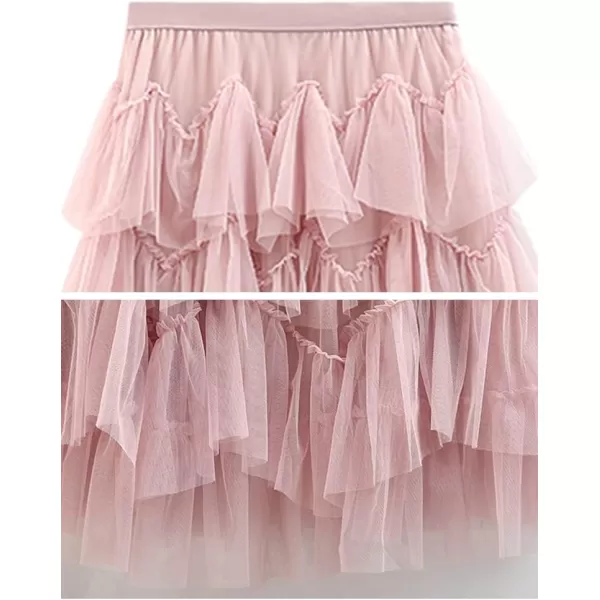 IDEALSANXUN Tulle Skirts for Women Trendy 2023 Summer Pleated A Line Maxi Midi Long SkirtPink