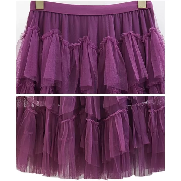 IDEALSANXUN Tulle Skirts for Women Trendy 2023 Summer Pleated A Line Maxi Midi Long SkirtPurple