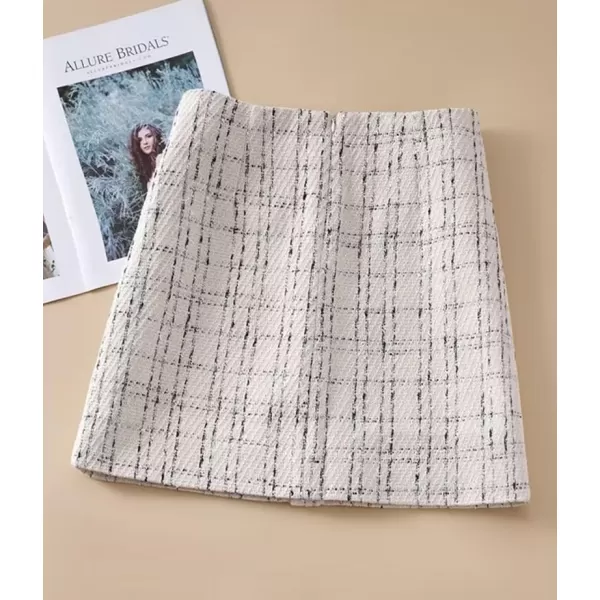 IDEALSANXUN Tweed Plaid Skirt for Women High Waisted Pencil Bodycon Fall Winter Sparkly Mini SkirtBeige