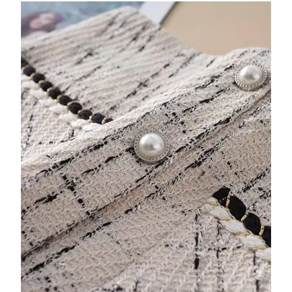 IDEALSANXUN Tweed Plaid Skirt for Women High Waisted Pencil Bodycon Fall Winter Sparkly Mini SkirtBeige