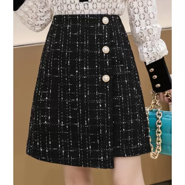 IDEALSANXUN Tweed Plaid Skirt for Women High Waisted Pencil Bodycon Fall Winter Sparkly Mini SkirtBlack3