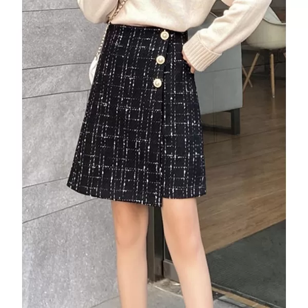 IDEALSANXUN Tweed Plaid Skirt for Women High Waisted Pencil Bodycon Fall Winter Sparkly Mini SkirtBlack3