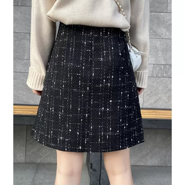 IDEALSANXUN Tweed Plaid Skirt for Women High Waisted Pencil Bodycon Fall Winter Sparkly Mini SkirtBlack3