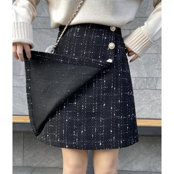 IDEALSANXUN Tweed Plaid Skirt for Women High Waisted Pencil Bodycon Fall Winter Sparkly Mini SkirtBlack3