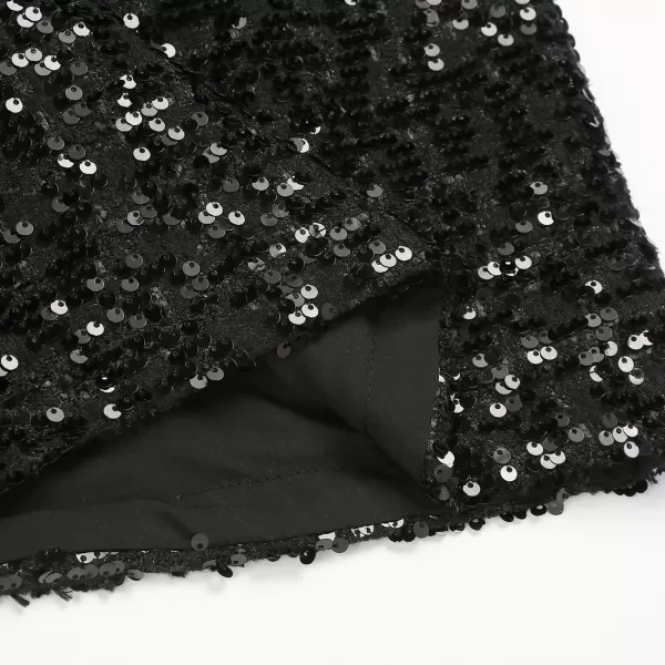 IDEALSANXUN Tweed Sequin Skirts for Women High Waisted Pencil Mini Skirts 2023Sequin Black