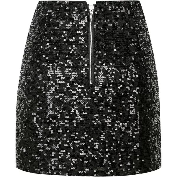 IDEALSANXUN Tweed Sequin Skirts for Women High Waisted Pencil Mini Skirts 2023Sequin Black