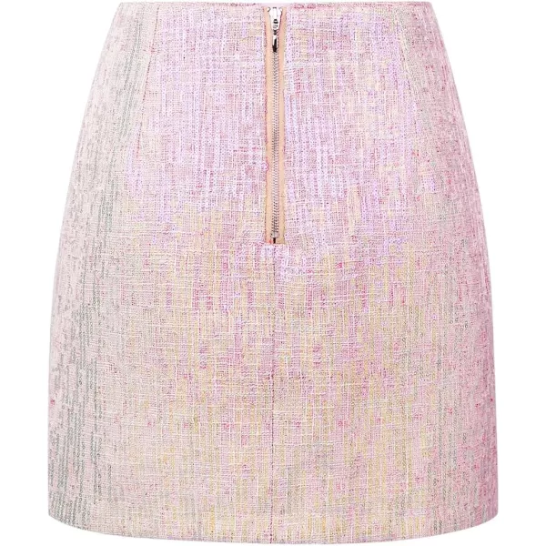 IDEALSANXUN Tweed Sequin Skirts for Women High Waisted Pencil Mini Skirts 2023Small Sequin Pink