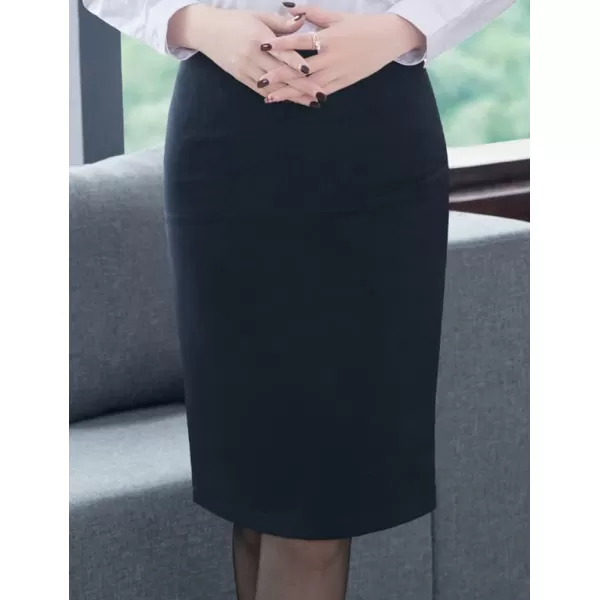 IDEALSANXUN Warm Fleece Lined Pencil Skirt for Women High Waisted Slit Stretch Bodycon Winter Midi SkirtNavy Fleece