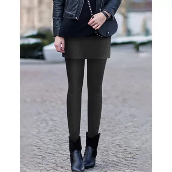 IDEALSANXUN Warm Fleece Lined Skirted Leggings for Women Elastic Waist Stretch Knit Pencil Mini Skirt Winter PantsGrey
