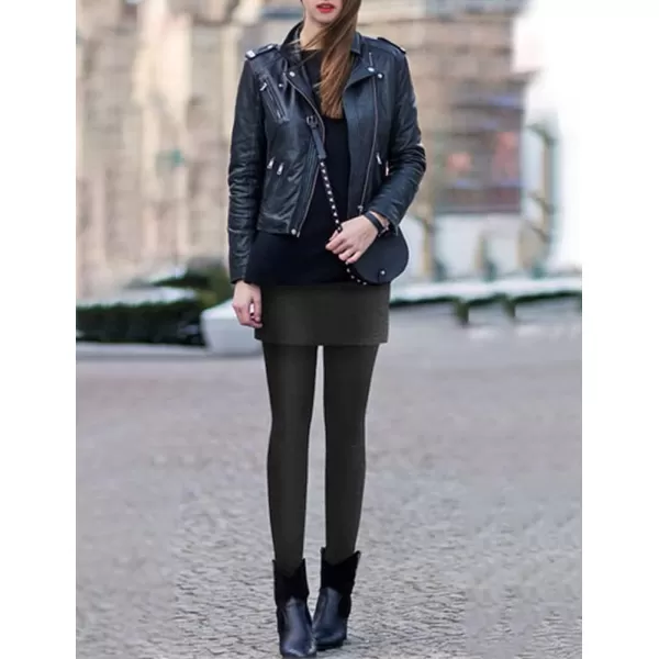IDEALSANXUN Warm Fleece Lined Skirted Leggings for Women Elastic Waist Stretch Knit Pencil Mini Skirt Winter PantsGrey
