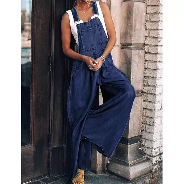 IDEALSANXUN Wide Leg Denim Jumpsuit for Women Denim Romper Jean Loose fit OverallsDark Blue