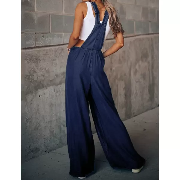 IDEALSANXUN Wide Leg Denim Jumpsuit for Women Denim Romper Jean Loose fit OverallsDark Blue