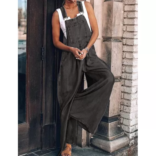 IDEALSANXUN Wide Leg Denim Jumpsuit for Women Denim Romper Jean Loose fit OverallsDark Grey