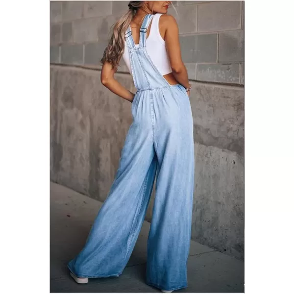 IDEALSANXUN Wide Leg Denim Jumpsuit for Women Denim Romper Jean Loose fit OverallsLight Blue