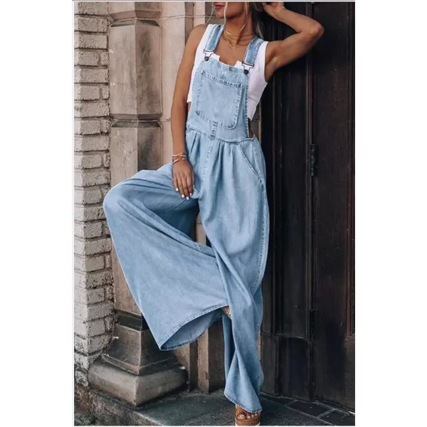 IDEALSANXUN Wide Leg Denim Jumpsuit for Women Denim Romper Jean Loose fit OverallsLight Blue