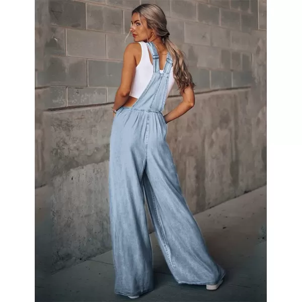 IDEALSANXUN Wide Leg Denim Jumpsuit for Women Denim Romper Jean Loose fit OverallsRipped Light Blue