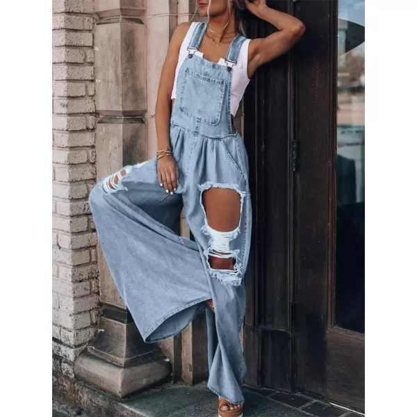 IDEALSANXUN Wide Leg Denim Jumpsuit for Women Denim Romper Jean Loose fit OverallsRipped Light Blue