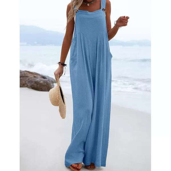 IDEALSANXUN Wide Leg Overalls for Womens Boho Comfy Baggy Loose Jumpsuits Romper1blue